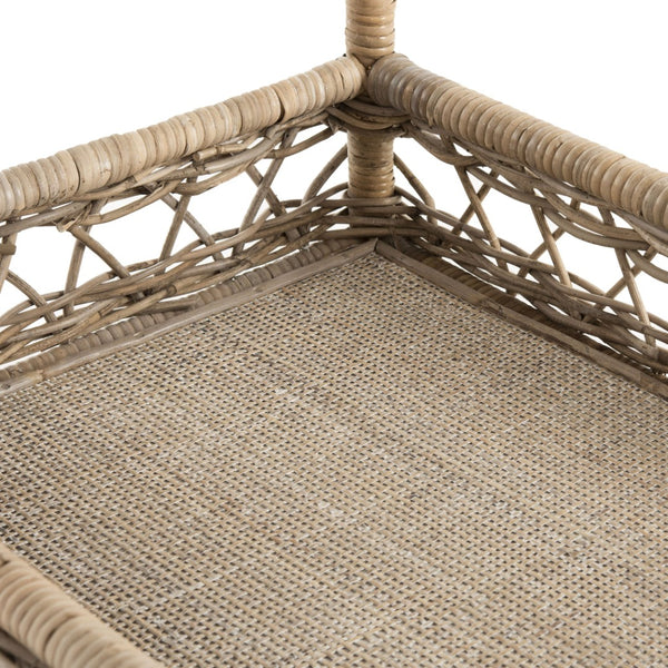 Safavieh Ambrose 2-Tier Rattan Bar Cart With Antique Brass Wheels - Stylish Storage For Entertaining & Decor BCT6500A