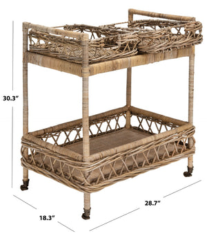 Safavieh Ambrose 2-Tier Rattan Bar Cart With Antique Brass Wheels - Stylish Storage For Entertaining & Decor BCT6500A