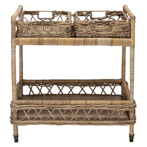 Safavieh Ambrose 2-Tier Rattan Bar Cart With Antique Brass Wheels - Stylish Storage For Entertaining & Decor BCT6500A