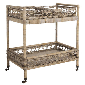 Safavieh Ambrose 2-Tier Rattan Bar Cart With Antique Brass Wheels - Stylish Storage For Entertaining & Decor BCT6500A