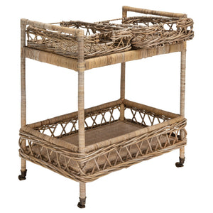Safavieh Ambrose 2-Tier Rattan Bar Cart With Antique Brass Wheels - Stylish Storage For Entertaining & Decor BCT6500A