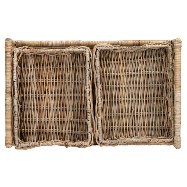 Safavieh Ambrose 2-Tier Rattan Bar Cart With Antique Brass Wheels - Stylish Storage For Entertaining & Decor BCT6500A