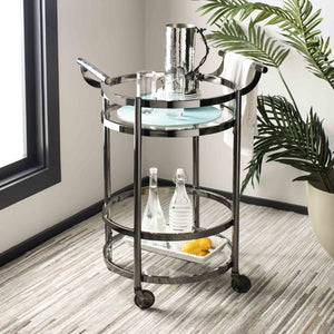 Safavieh Sienna 2-Tier Round Bar Cart - Stylish And Contemporary Serving Solution For Upscale Entertaining Black Nickel/Glass BCT8001A