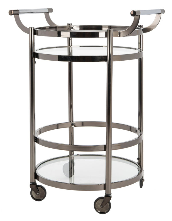 Safavieh Sienna 2-Tier Round Bar Cart - Stylish And Contemporary Serving Solution For Upscale Entertaining Black Nickel/Glass BCT8001A