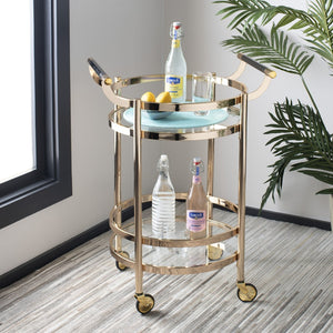 Safavieh Sienna 2-Tier Round Bar Cart - Stylish And Contemporary Serving Solution For Upscale Entertaining Gold/Glass BCT8001B