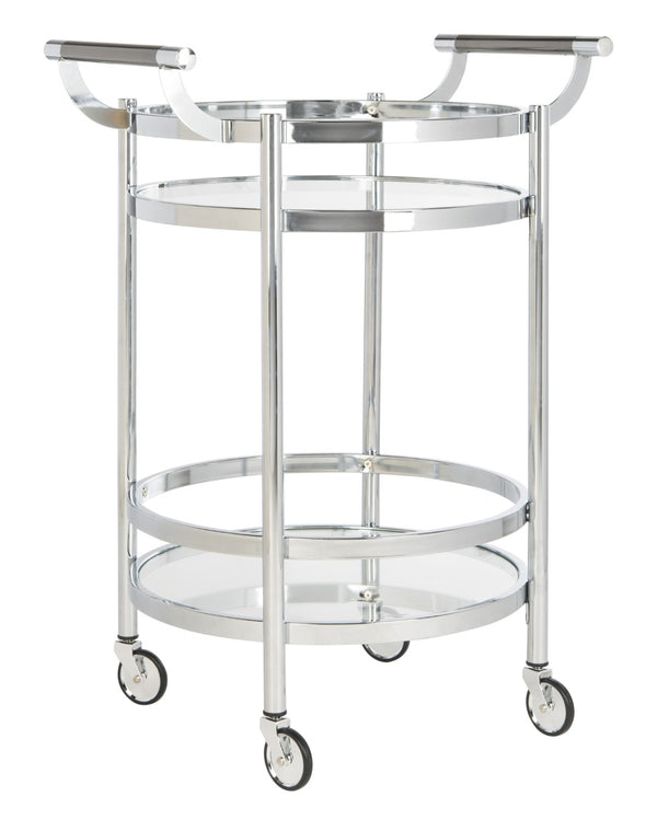 Safavieh Sienna 2-Tier Round Bar Cart - Stylish And Contemporary Serving Solution For Upscale Entertaining Chrome/Glass BCT8001C