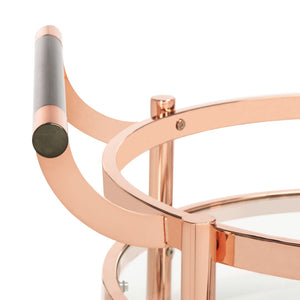 Safavieh Sienna 2-Tier Round Bar Cart - Stylish And Contemporary Serving Solution For Upscale Entertaining Rose Gold  / Black Nickel Trim Handle / Tempered Glass BCT8001D