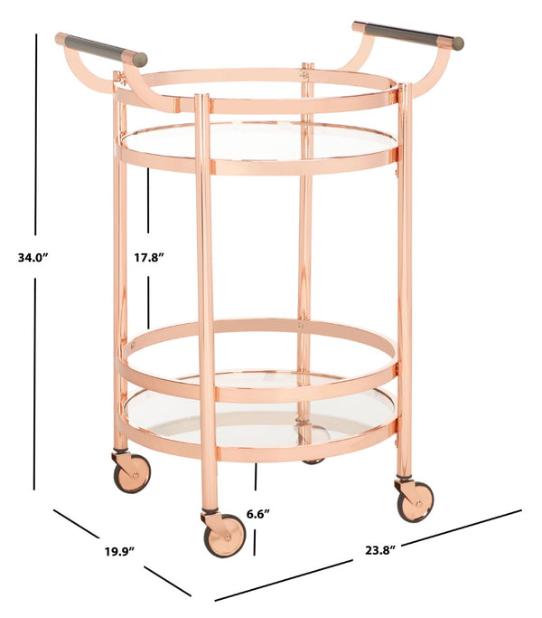 Safavieh Sienna 2-Tier Round Bar Cart - Stylish And Contemporary Serving Solution For Upscale Entertaining Rose Gold  / Black Nickel Trim Handle / Tempered Glass BCT8001D