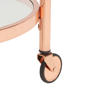 Safavieh Sienna 2-Tier Round Bar Cart - Stylish And Contemporary Serving Solution For Upscale Entertaining Rose Gold  / Black Nickel Trim Handle / Tempered Glass BCT8001D