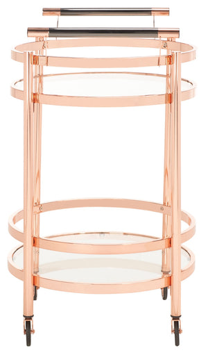 Safavieh Sienna 2-Tier Round Bar Cart - Stylish And Contemporary Serving Solution For Upscale Entertaining Rose Gold  / Black Nickel Trim Handle / Tempered Glass BCT8001D