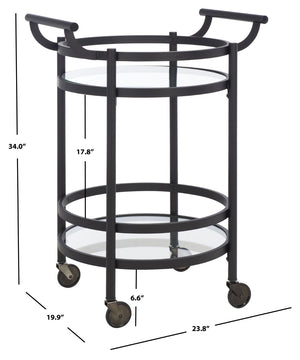 Safavieh Sienna 2-Tier Round Bar Cart - Stylish And Contemporary Serving Solution For Upscale Entertaining Matte Black  / Black Nickel Trim Handle / Tempered Glass BCT8001E