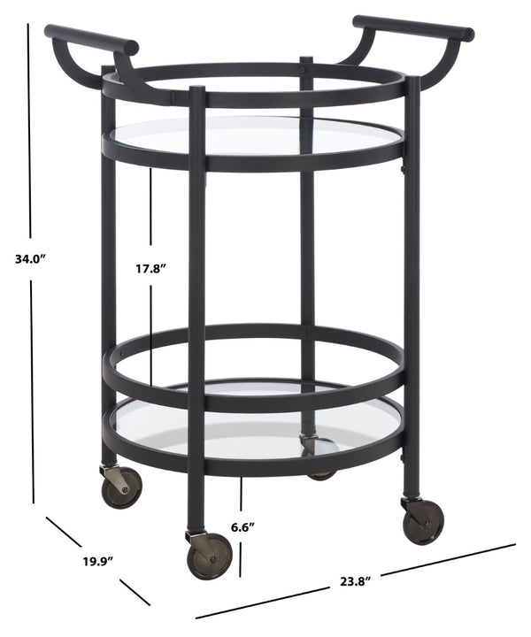 Safavieh Sienna 2-Tier Round Bar Cart - Stylish And Contemporary Serving Solution For Upscale Entertaining Matte Black  / Black Nickel Trim Handle / Tempered Glass BCT8001E