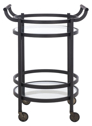 Safavieh Sienna 2-Tier Round Bar Cart - Stylish And Contemporary Serving Solution For Upscale Entertaining Matte Black  / Black Nickel Trim Handle / Tempered Glass BCT8001E