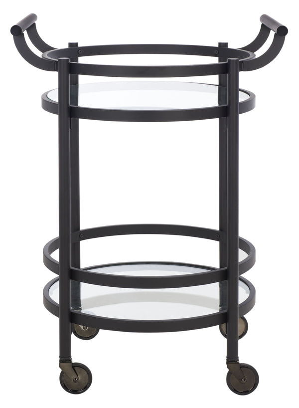 Safavieh Sienna 2-Tier Round Bar Cart - Stylish And Contemporary Serving Solution For Upscale Entertaining Matte Black  / Black Nickel Trim Handle / Tempered Glass BCT8001E