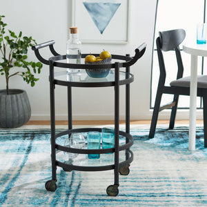 Safavieh Sienna 2-Tier Round Bar Cart - Stylish And Contemporary Serving Solution For Upscale Entertaining Matte Black  / Black Nickel Trim Handle / Tempered Glass BCT8001E