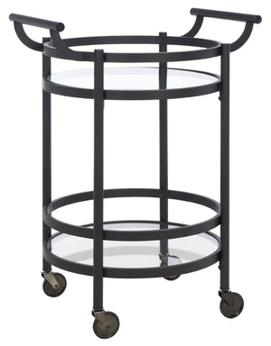 Safavieh Sienna 2-Tier Round Bar Cart - Stylish And Contemporary Serving Solution For Upscale Entertaining Matte Black  / Black Nickel Trim Handle / Tempered Glass BCT8001E