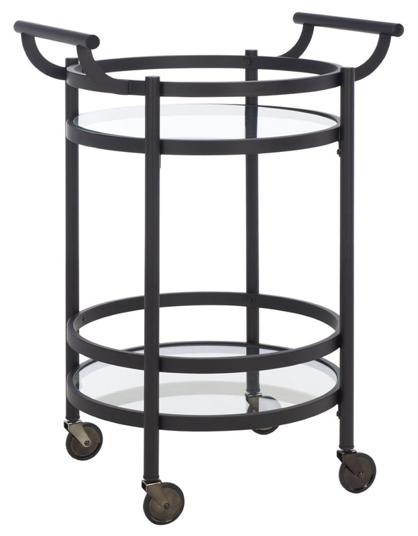 Safavieh Sienna 2-Tier Round Bar Cart - Stylish And Contemporary Serving Solution For Upscale Entertaining Matte Black  / Black Nickel Trim Handle / Tempered Glass BCT8001E