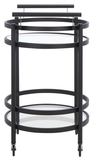 Safavieh Sienna 2-Tier Round Bar Cart - Stylish And Contemporary Serving Solution For Upscale Entertaining Matte Black  / Black Nickel Trim Handle / Tempered Glass BCT8001E
