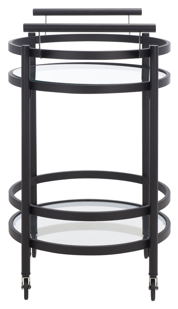 Safavieh Sienna 2-Tier Round Bar Cart - Stylish And Contemporary Serving Solution For Upscale Entertaining Matte Black  / Black Nickel Trim Handle / Tempered Glass BCT8001E