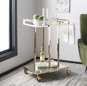 Safavieh Capri Two-Tier Rectangle Bar Cart – Glamorous Gold Finish With Mirrored Shelves For Stylish Serving BCT8003A