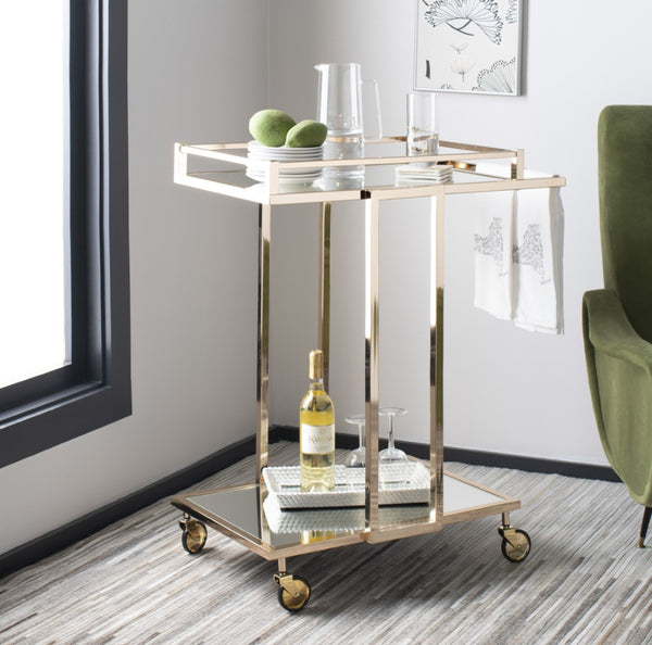 Safavieh Capri Two-Tier Rectangle Bar Cart – Glamorous Gold Finish With Mirrored Shelves For Stylish Serving BCT8003A