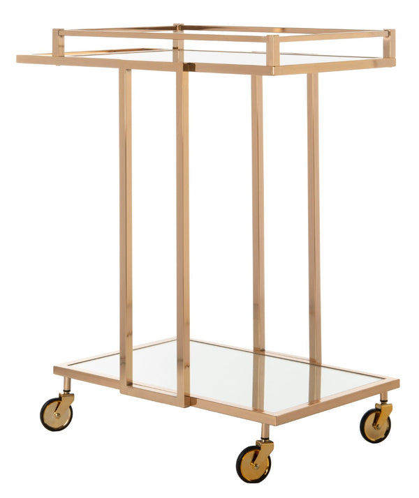 Safavieh Capri Two-Tier Rectangle Bar Cart – Glamorous Gold Finish With Mirrored Shelves For Stylish Serving BCT8003A