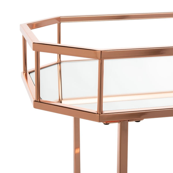 Safavieh Silva Contemporary 2-Tier Octagon Bar Cart With Mirrored Shelves For Elegant Home Entertaining Decor Rose Gold/Mirror BCT8004A