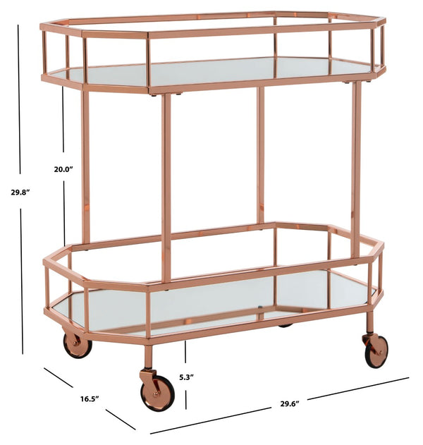 Safavieh Silva Contemporary 2-Tier Octagon Bar Cart With Mirrored Shelves For Elegant Home Entertaining Decor Rose Gold/Mirror BCT8004A