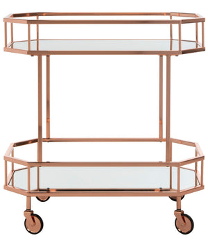 Safavieh Silva Contemporary 2-Tier Octagon Bar Cart With Mirrored Shelves For Elegant Home Entertaining Decor Rose Gold/Mirror BCT8004A