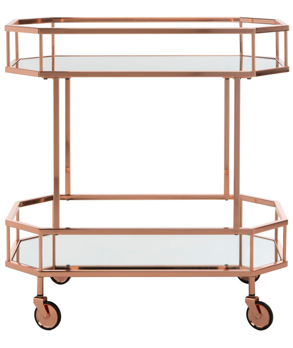 Safavieh Silva Contemporary 2-Tier Octagon Bar Cart With Mirrored Shelves For Elegant Home Entertaining Decor Rose Gold/Mirror BCT8004A