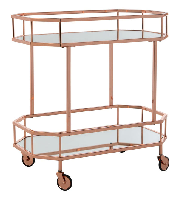 Safavieh Silva Contemporary 2-Tier Octagon Bar Cart With Mirrored Shelves For Elegant Home Entertaining Decor Rose Gold/Mirror BCT8004A
