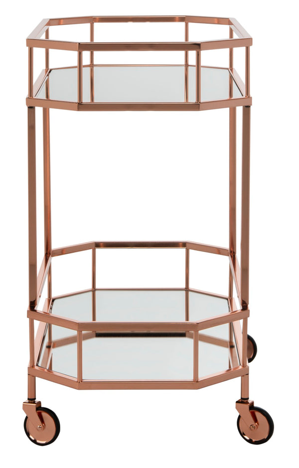 Safavieh Silva Contemporary 2-Tier Octagon Bar Cart With Mirrored Shelves For Elegant Home Entertaining Decor Rose Gold/Mirror BCT8004A