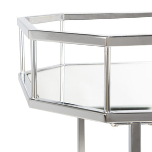 Safavieh Silva Contemporary 2-Tier Octagon Bar Cart With Mirrored Shelves For Elegant Home Entertaining Decor Chrome/Mirror BCT8004B