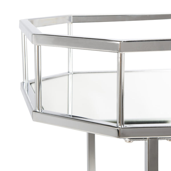 Safavieh Silva Contemporary 2-Tier Octagon Bar Cart With Mirrored Shelves For Elegant Home Entertaining Decor Chrome/Mirror BCT8004B