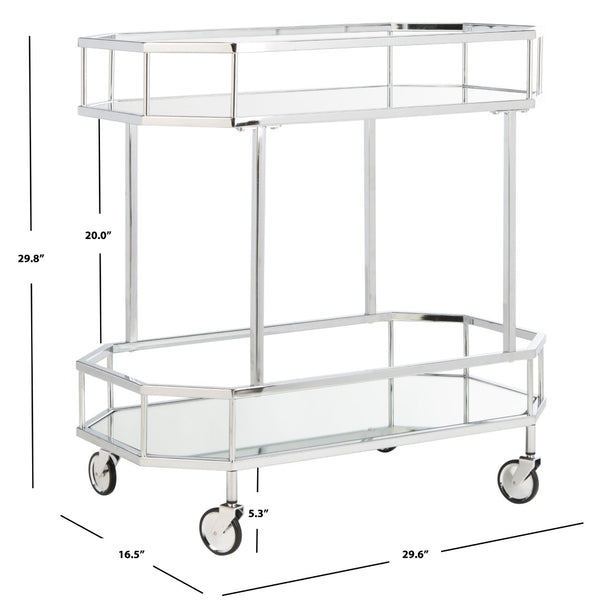 Safavieh Silva Contemporary 2-Tier Octagon Bar Cart With Mirrored Shelves For Elegant Home Entertaining Decor Chrome/Mirror BCT8004B
