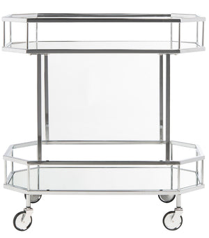 Safavieh Silva Contemporary 2-Tier Octagon Bar Cart With Mirrored Shelves For Elegant Home Entertaining Decor Chrome/Mirror BCT8004B