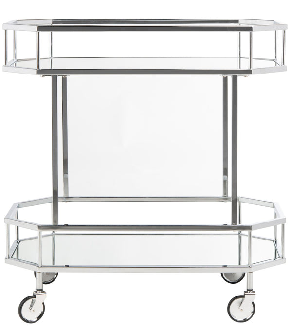 Safavieh Silva Contemporary 2-Tier Octagon Bar Cart With Mirrored Shelves For Elegant Home Entertaining Decor Chrome/Mirror BCT8004B