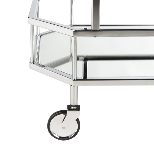 Safavieh Silva Contemporary 2-Tier Octagon Bar Cart With Mirrored Shelves For Elegant Home Entertaining Decor Chrome/Mirror BCT8004B
