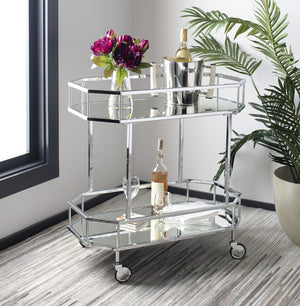 Safavieh Silva Contemporary 2-Tier Octagon Bar Cart With Mirrored Shelves For Elegant Home Entertaining Decor Chrome/Mirror BCT8004B