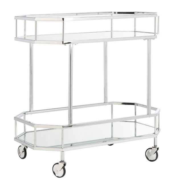 Safavieh Silva Contemporary 2-Tier Octagon Bar Cart With Mirrored Shelves For Elegant Home Entertaining Decor Chrome/Mirror BCT8004B