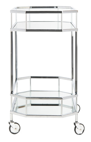 Safavieh Silva Contemporary 2-Tier Octagon Bar Cart With Mirrored Shelves For Elegant Home Entertaining Decor Chrome/Mirror BCT8004B