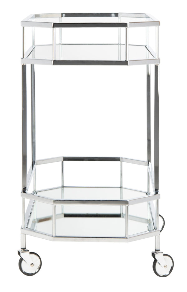 Safavieh Silva Contemporary 2-Tier Octagon Bar Cart With Mirrored Shelves For Elegant Home Entertaining Decor Chrome/Mirror BCT8004B