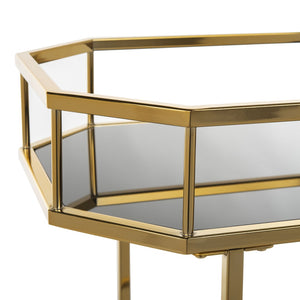 Safavieh Silva Contemporary 2-Tier Octagon Bar Cart With Mirrored Shelves For Elegant Home Entertaining Decor Brass/Black Glass BCT8004C