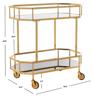 Safavieh Silva Contemporary 2-Tier Octagon Bar Cart With Mirrored Shelves For Elegant Home Entertaining Decor Brass/Black Glass BCT8004C