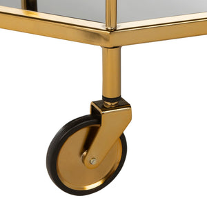 Safavieh Silva Contemporary 2-Tier Octagon Bar Cart With Mirrored Shelves For Elegant Home Entertaining Decor Brass/Black Glass BCT8004C
