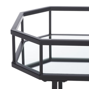 Safavieh Silva Contemporary 2-Tier Octagon Bar Cart With Mirrored Shelves For Elegant Home Entertaining Decor Black BCT8004D