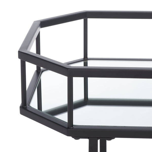 Safavieh Silva Contemporary 2-Tier Octagon Bar Cart With Mirrored Shelves For Elegant Home Entertaining Decor Black BCT8004D