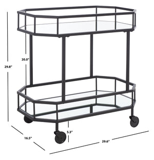 Safavieh Silva Contemporary 2-Tier Octagon Bar Cart With Mirrored Shelves For Elegant Home Entertaining Decor Black BCT8004D