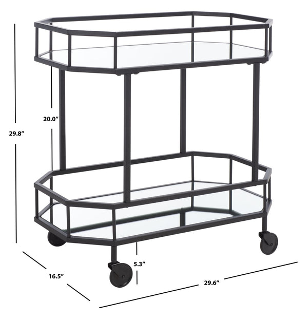 Safavieh Silva Contemporary 2-Tier Octagon Bar Cart With Mirrored Shelves For Elegant Home Entertaining Decor Black BCT8004D
