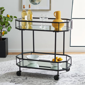 Safavieh Silva Contemporary 2-Tier Octagon Bar Cart With Mirrored Shelves For Elegant Home Entertaining Decor Black BCT8004D